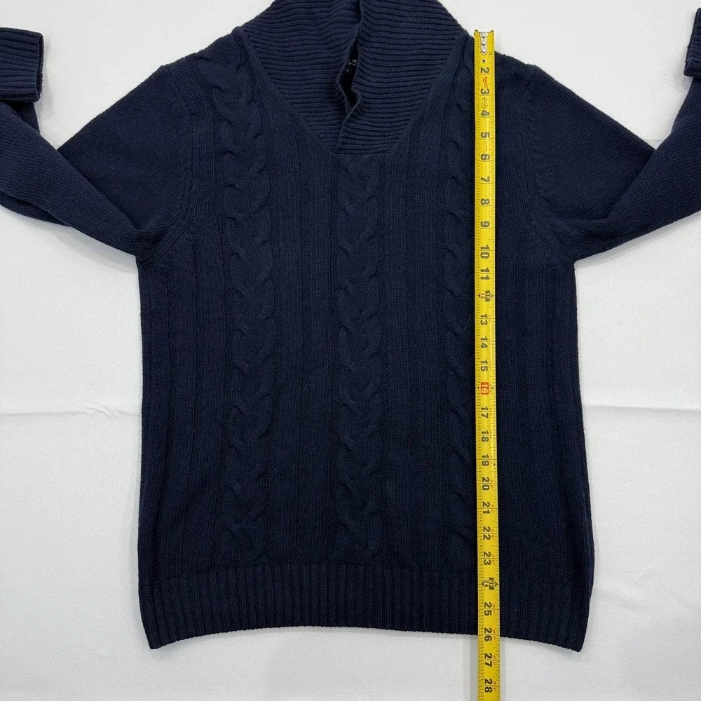 Daniele Blasi Wool Cable Knit Sweater Mens Small Shawl Collar Made in Italy Blue